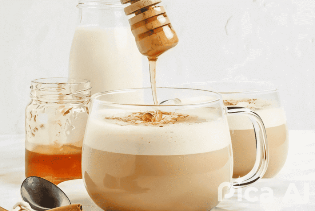 Honey poured into coffee cup