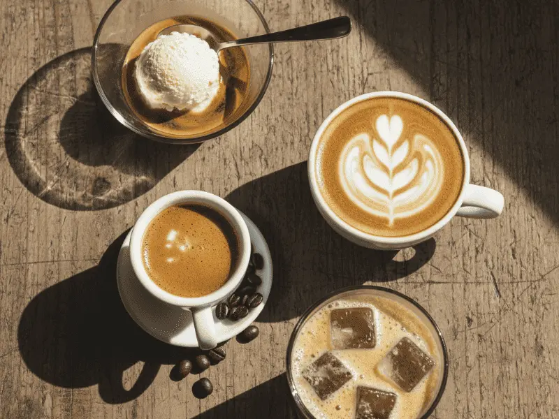 What Is Doppio Coffee? A Fun Guide to This Double Coffee Joy (And Does Cappuccino Have Caffeine?) 4 easy doppio coffee recipe: plain doppio, cappuccino with latte art, iced shakerato, and affogato with vanilla ice cream