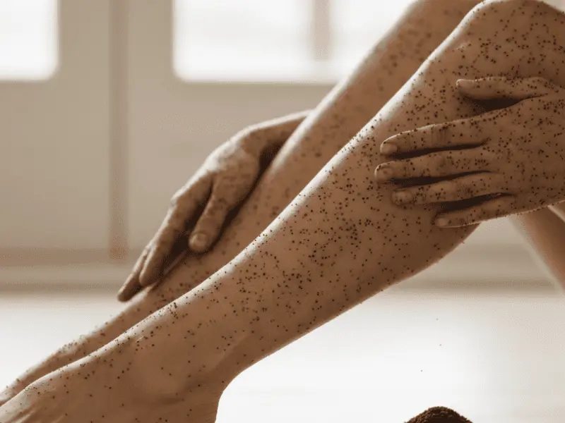 Used coffee grounds body scrub rubbed on legs for smooth skin – DIY recipe