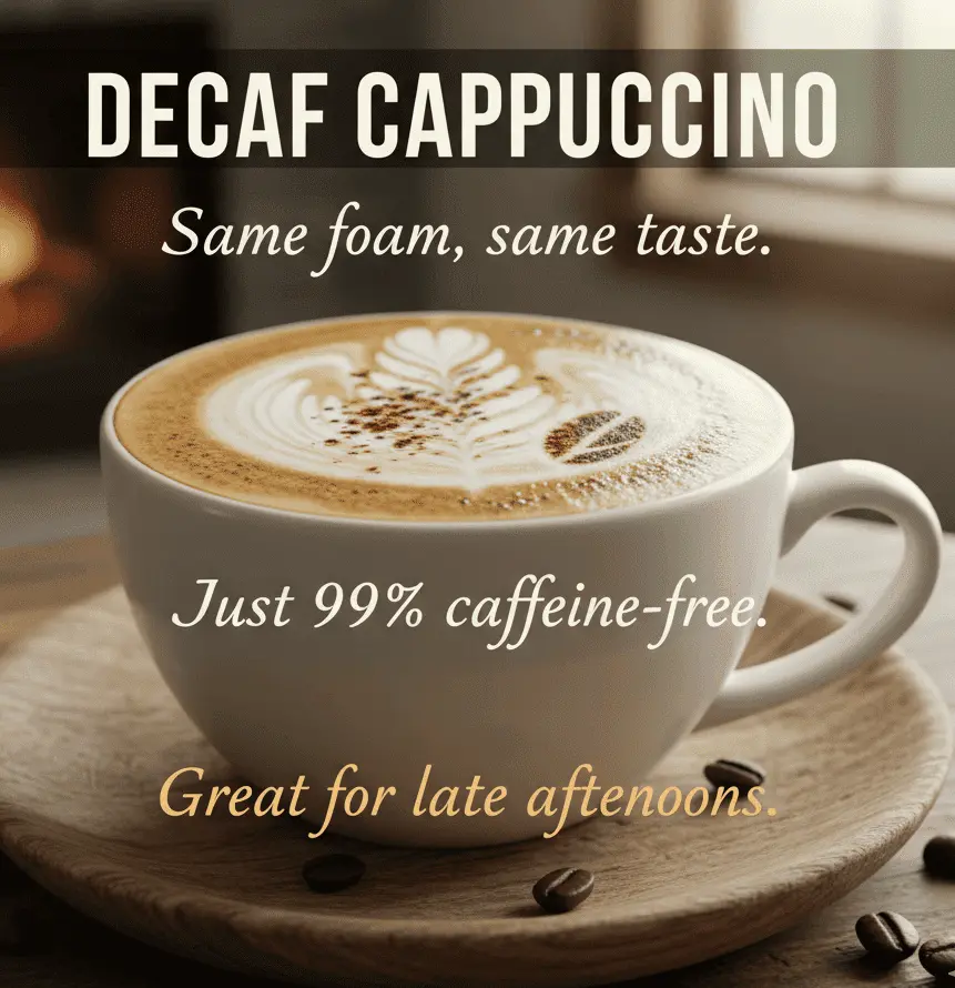 How Much Caffeine in Cappuccino? Simple Guide with Clear Numbers Decaf cappuccino: same foam, same taste, 99% caffeine-free