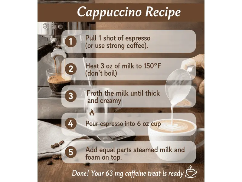How Much Caffeine in Cappuccino? Simple Guide with Clear Numbers Easy 5-step cappuccino recipe at home with 63mg caffeine – Ibobeans