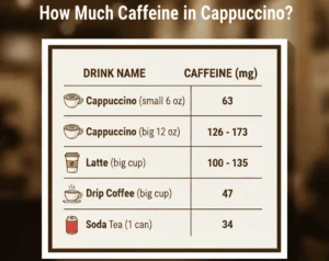 How Much Caffeine in Cappuccino? Simple Guide with Clear Numbers Cappuccino caffeine chart showing 63mg in small 6 oz cup – Ibobeans