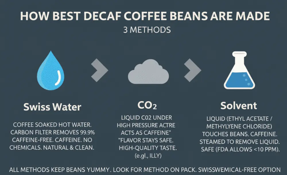 3 methods to make the best decaf coffee beans: Swiss Water, CO2, Solvent