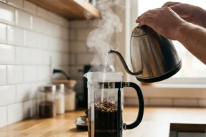 Thai Coffee Recipe: How to Make Authentic Gafae Yen at Home (Beginner Guide) Brewing strong dark roast coffee with cardamom in French press for authentic Thai coffee recipe