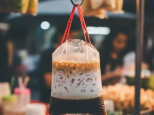 Thai Coffee Recipe: How to Make Authentic Gafae Yen at Home (Beginner Guide) thai coffee plastic bag street style.webp