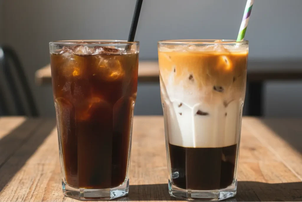Thai Coffee Recipe: How to Make Authentic Gafae Yen at Home (Beginner Guide) Side by side comparison of Thai coffee and regular iced coffee showing color and presentation differences