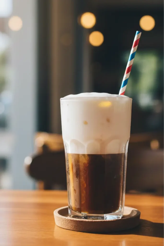 Thai Coffee Recipe: How to Make Authentic Gafae Yen at Home (Beginner Guide) Finished Thai iced coffee showing perfect two-tone layered effect in tall glass with straw