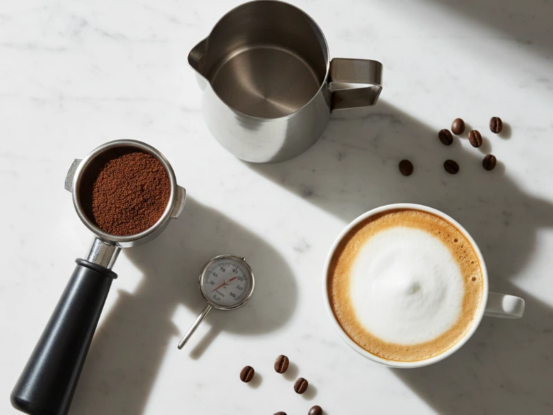 Home cappuccino brewing equipment and ingredients