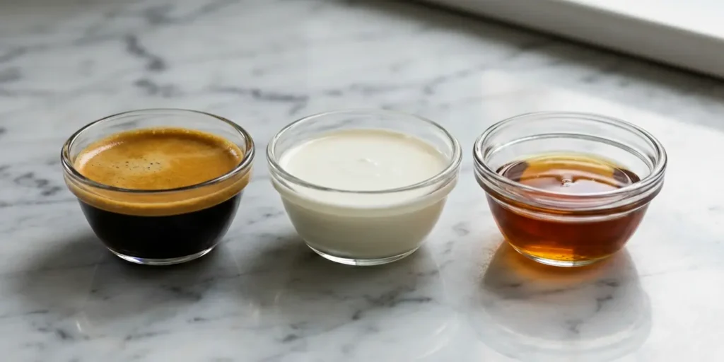 Irish cream breve ingredients showing espresso half and half and Irish cream syrup

