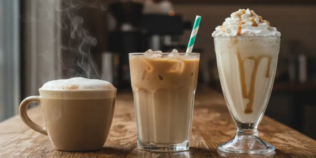 Irish cream breve flavor variations showing hot iced and blended styles