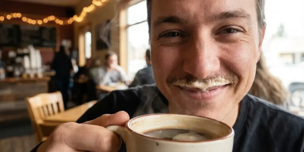 Person enjoying what irish cream breve tastes like with creamy foam
