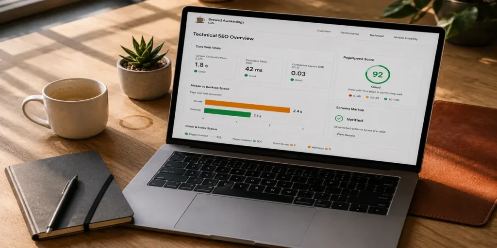 cafe website technical seo speed dashboard core web vitals